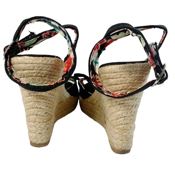 Black and Tan Ankle Wrap Heeled Platform Wedge Sandals Size 10 - Picture 3 of 6